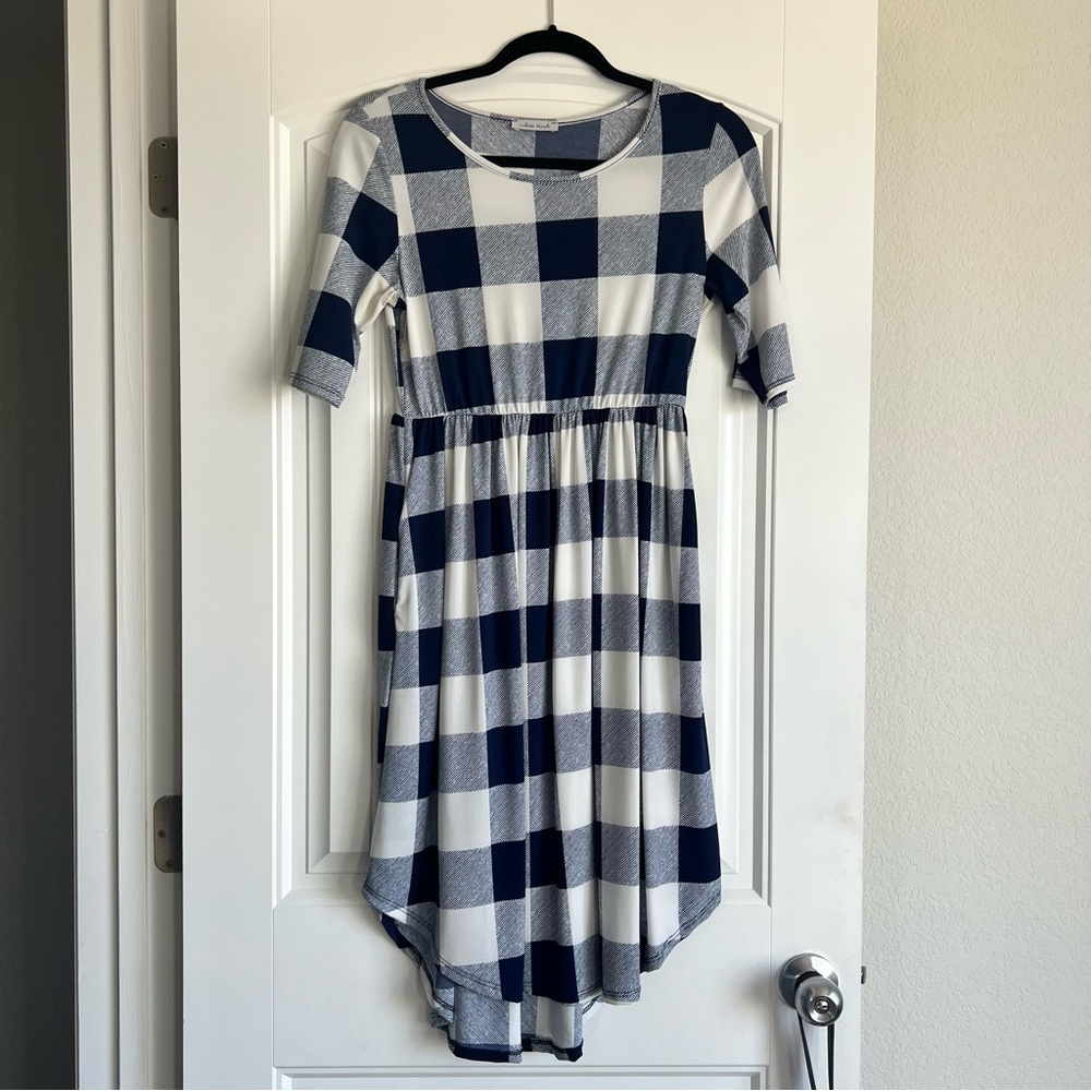 White Birch Dress Blue and White Checker Small